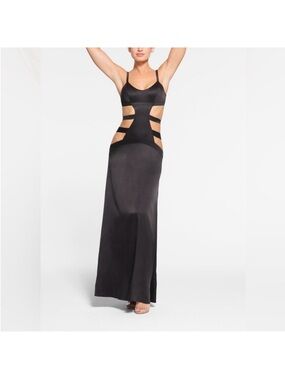 SKIMS Black Satin Cutout Maxi Dress